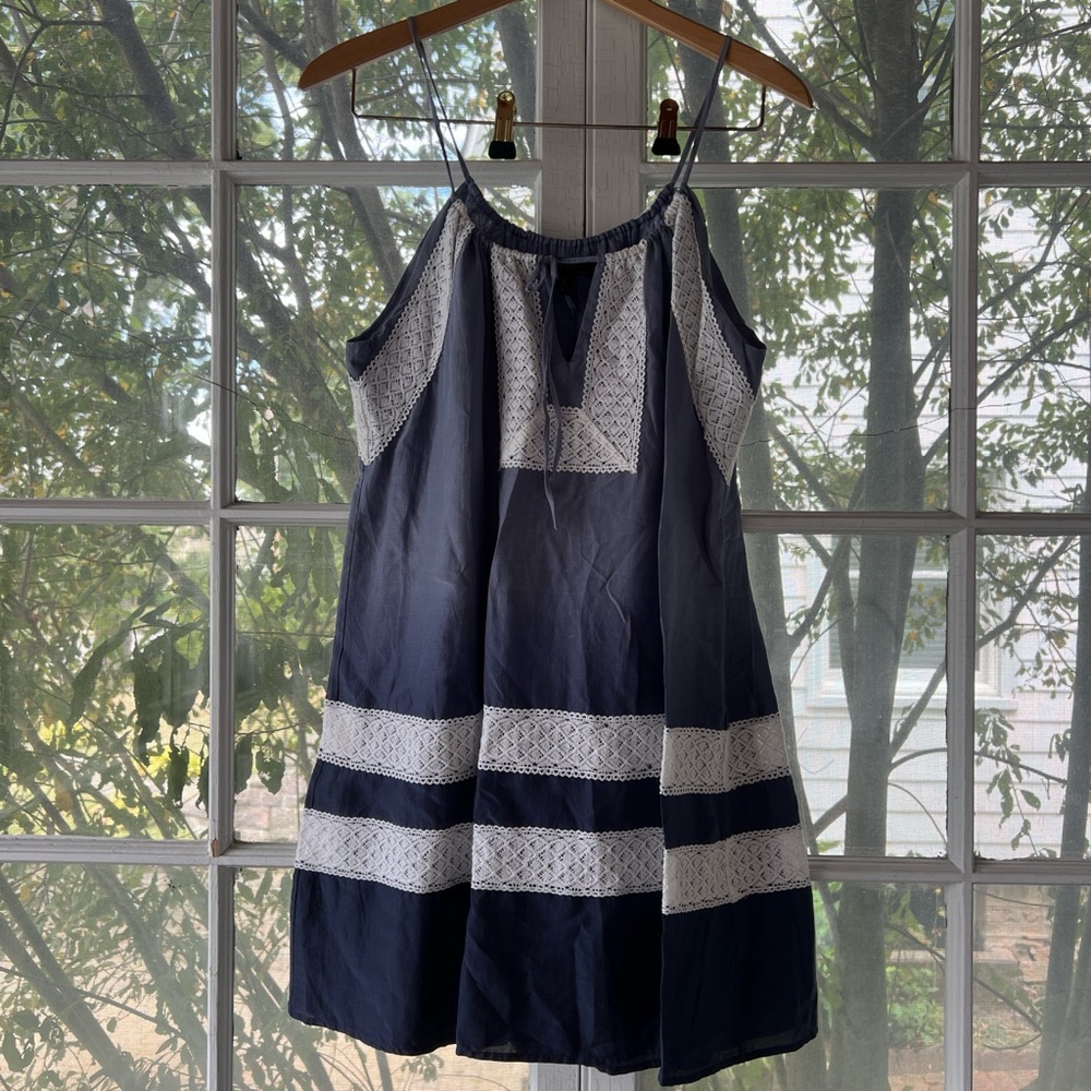 Navy and White Sleeveless Dress